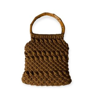 Vintage Bamboo Handle Brown Crochet Bag